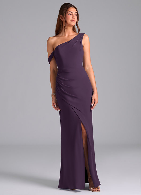 Azazie Madelyn Bridesmaid Dresses Plum Mermaid One Shoulder Chiffon Convertible Dress image1