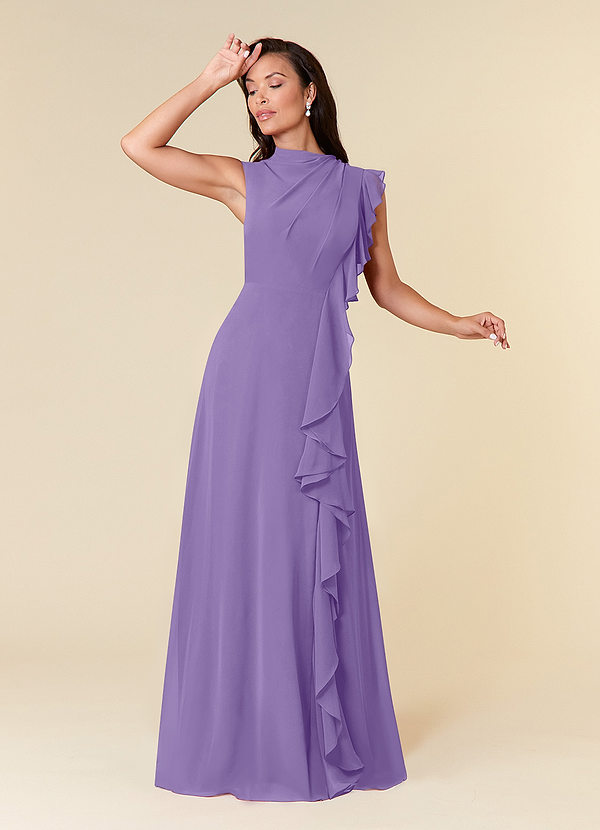 Azazie Narine Mother of the Brides Dresses Tahiti A-Line High Neckline Pleated Chiffon Dress image1