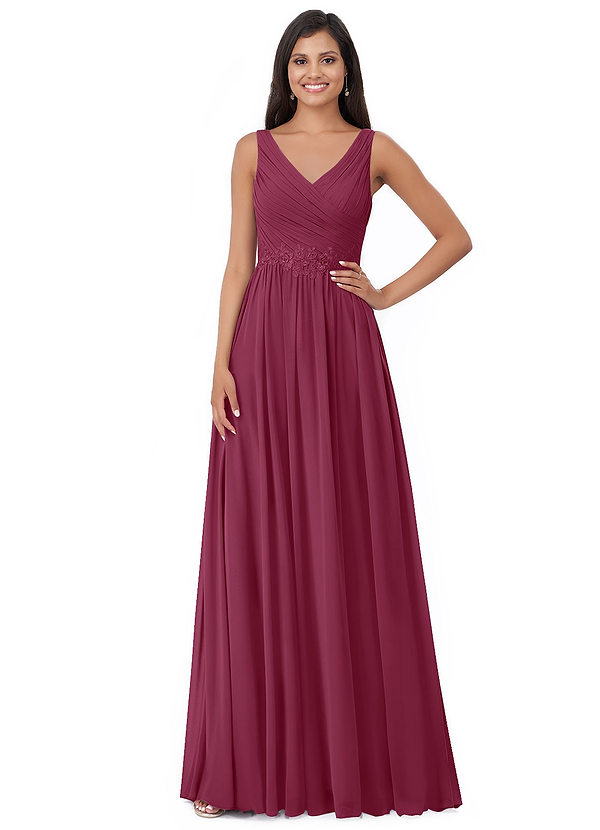 Azazie Robbie Bridesmaid Dresses Mulberry A-Line Lace Chiffon Dress image1