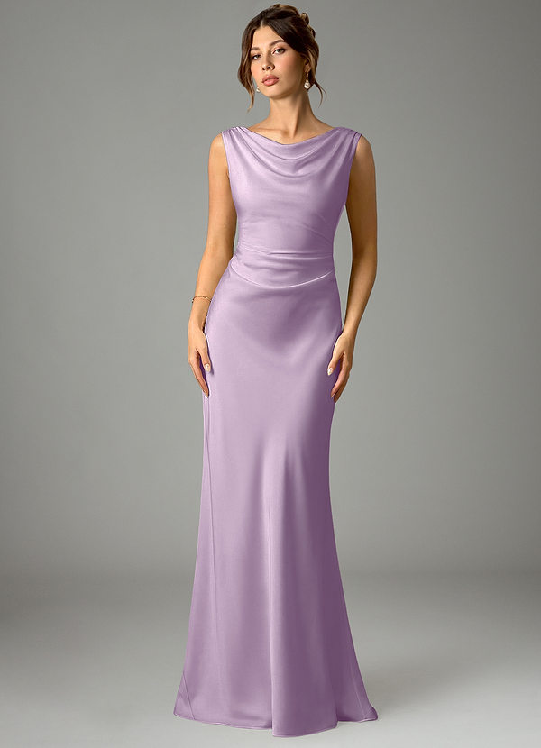 Azazie Kieryn Bridesmaid Dresses Frosted Lilac Mermaid Pleated Stretch Satin Dress image1