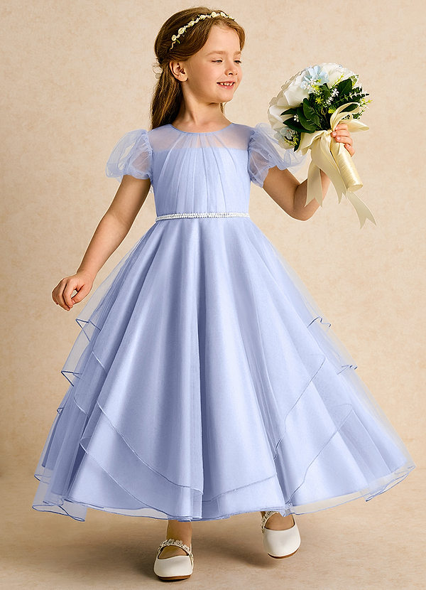 Azazie Duckie Abiti da Ragazza di Fiori Abito Principessa in Tulle Plissettato Ghiaccio image1