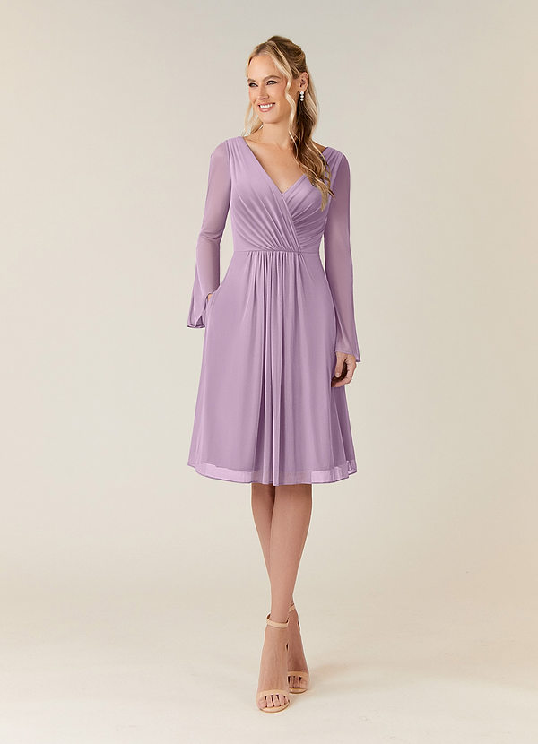 Azazie Teraso Mother of the Bride Dresses A-Line Pleated Mesh Knee-Length Dress image1