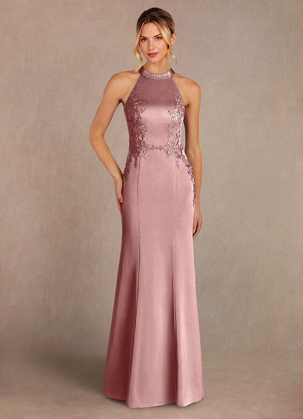 Azazie Tyra Robe Mère de la Mariée & du Marié Robe Sirène en Satin extensible Dentelle Rose Poussiéreuse image1