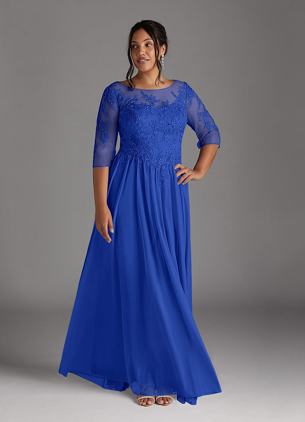 Azazie Harriet Mother of the Brides Dresses Royal Blue A-Line Scoop lace Mesh Dress image1