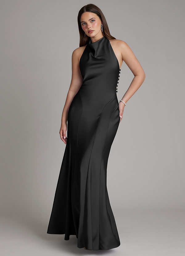 Azazie Sahara Ready to Ship Black Stretch Satin Bridesmaid Dresses
