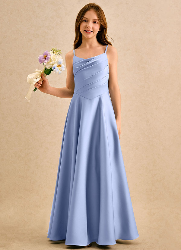 Azazie Coconut Girls Formal Blumenkinder Kleider A-Linie Plissee Stretch-Satin Kleid Eis image1