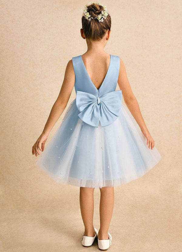 Azazie Esme Vestidos de Niña de Flores Vestido de Azul Pálido de Tul de Corte Princesa con Lazo image1