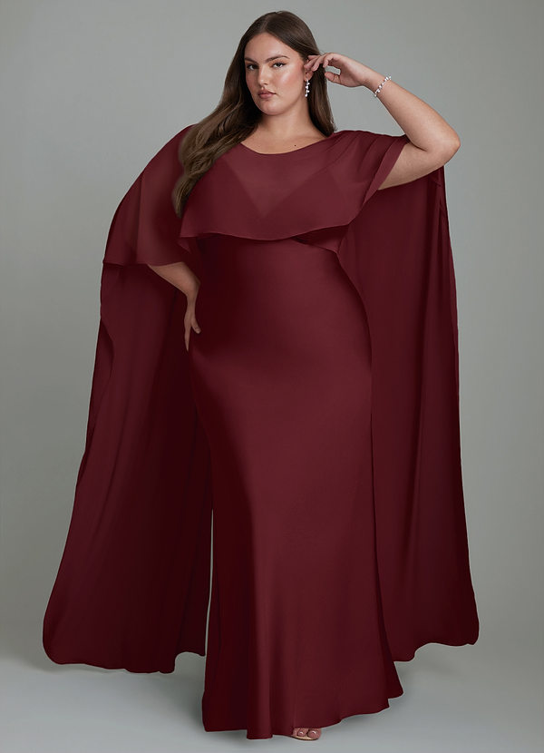 Azazie Stefania Bruidsmeisjesjurken Jurk van Stretch Satijn met A-lijn Cabernet image1
