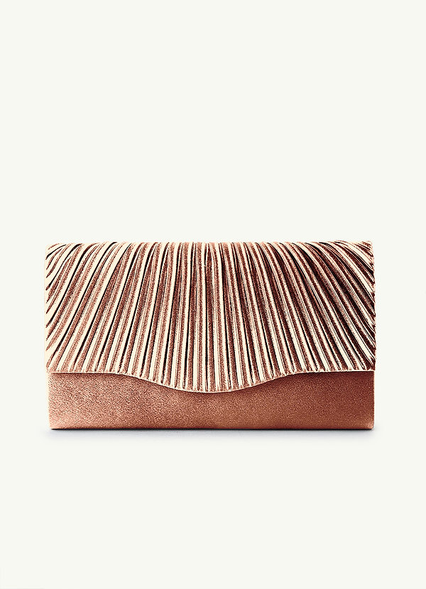 front Matching Color Pleated Metallic Satin Envelope Clutch