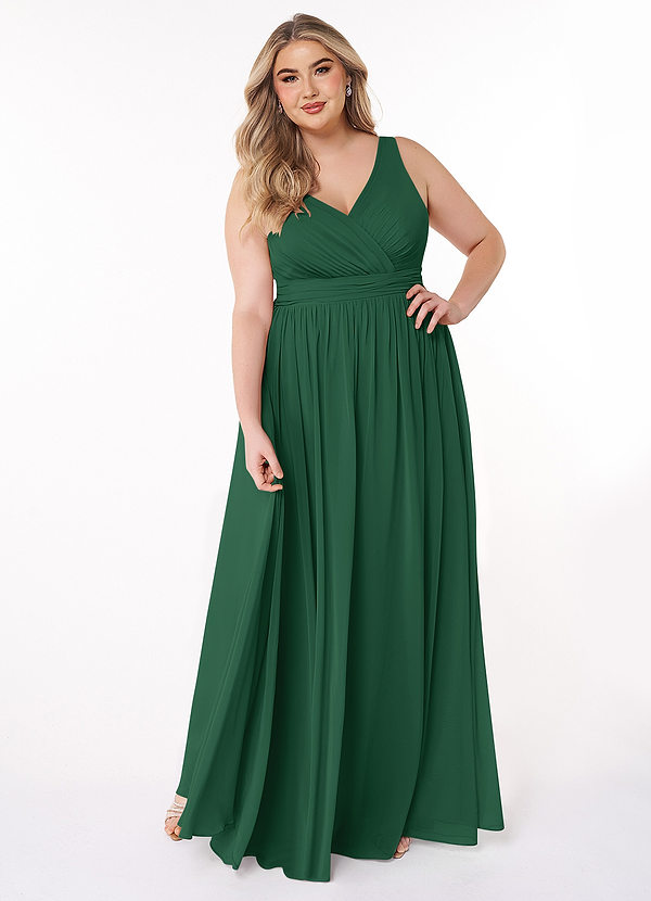 Azazie Kora Brautjungfernkleider A-Linie Plissee Chiffon Kleid Dunkelgrün image1