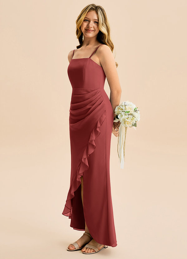 Buzzy Junior Terracotta Sheath Pleated Chiffon Dress image1