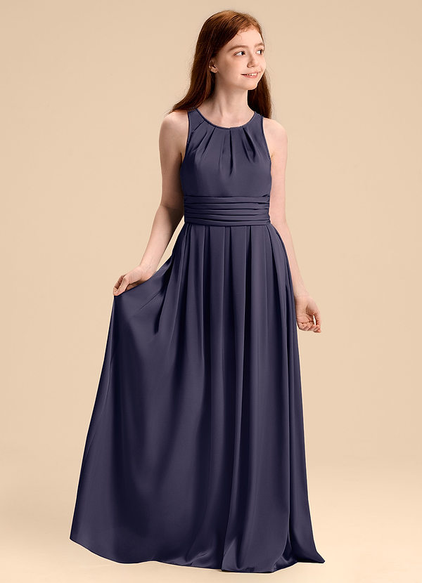 Azazie Bibiane Junior Stormy A-Line Pleated Stretch Satin Dress image1
