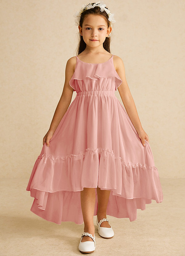 Azazie Karmen Flower Girl Dresses Rosette A-Line Ruched Chiffon Dress image1