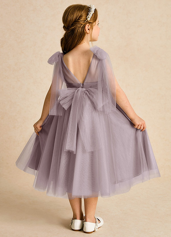 Azazie Dori Robes de Fillette d'Honneur Robe Trapèze en Tulle Rayé Crépuscule image1