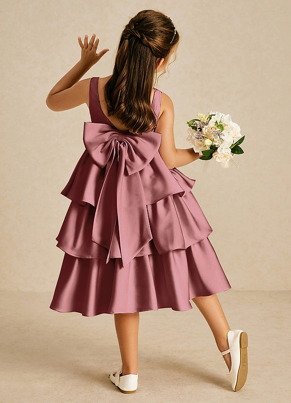 Azazie Margery Flower Girl Dresses Amethyst A-Line Bow Stretch Satin Dress image1