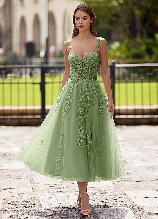 Zosia Sage Lace A-line Lace Up Back Midi Dress image1