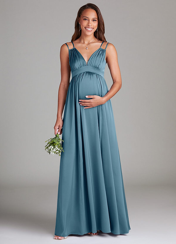 Azazie Emree Vestidos de dama de honor de maternidad Vestido de Corte En A Con bolsillos Hasta el suelo Satén Elástico image1