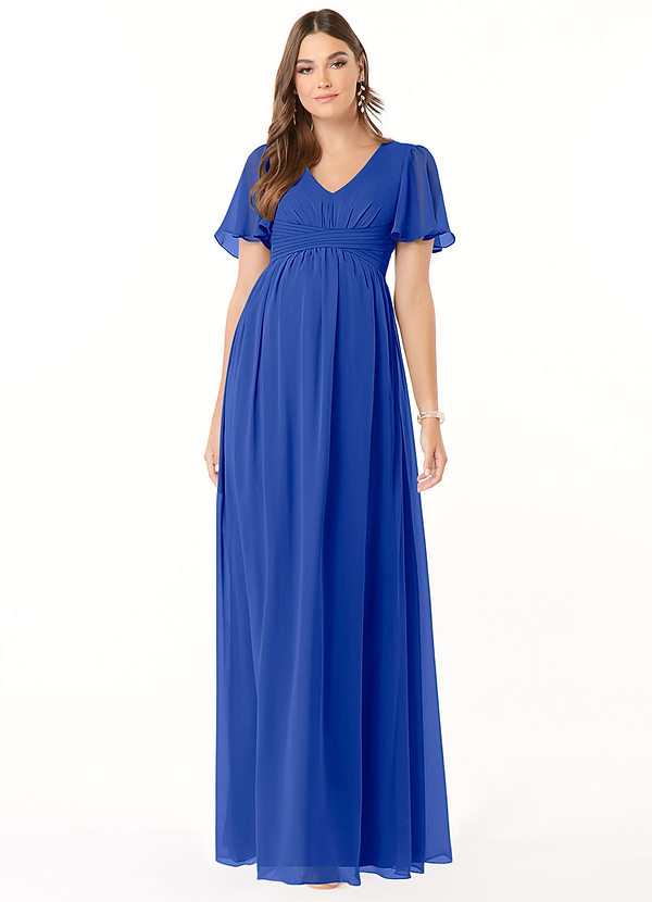 Azazie Verna Maternity Bridesmaid Dresses Vestir Linha A Ruched Comprimento do chão Chiffon image1