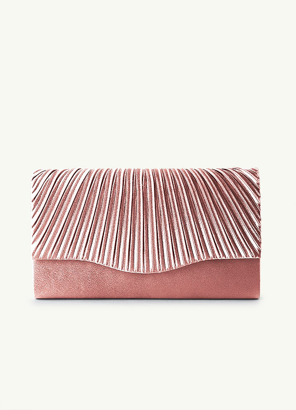 front Farblich passende Clutch aus plissiertem Metallic-Satin