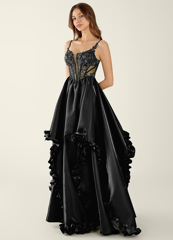 Halley Black V-neck lace Corset A-line Prom Dress image1