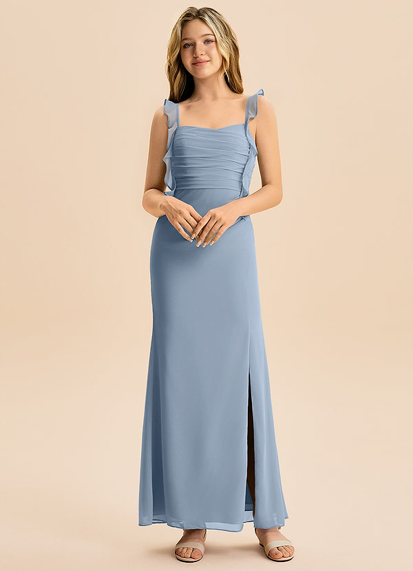 Azazie Jessamine Junior Dusty Blue Mermaid Sweetheart Neckline Chiffon Dress image1