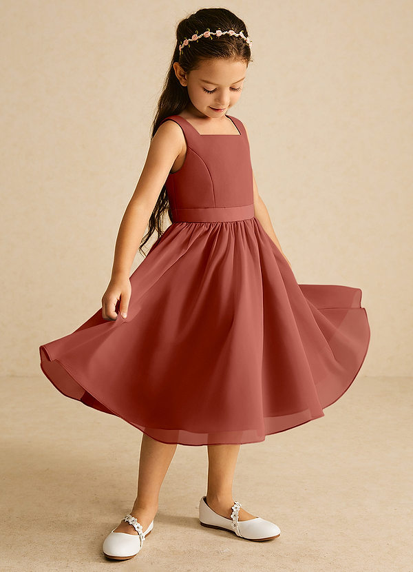 Azazie Ari Flower Girl Dresses Auburn A-Line Sleeveless Chiffon Dress image1