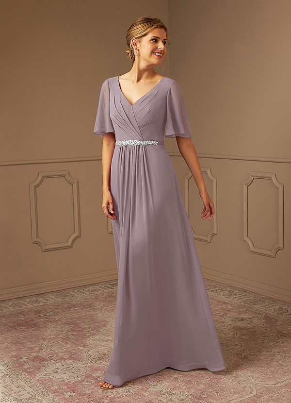 Azazie Tricia Mother of the Brides Dresses Dusk A-Line V-Neck Pleated Chiffon Dress image1