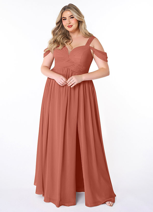Azazie Lianne Bridesmaid Dresses Clay A-Line Off the Shoulder Chiffon Dress image1