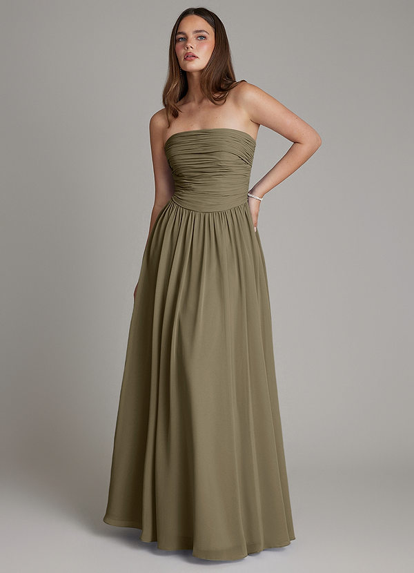 Azazie Andreina Vestidos de dama de honor Vestido de Verde Sauce de Gasa de Línea A con Plisado image1