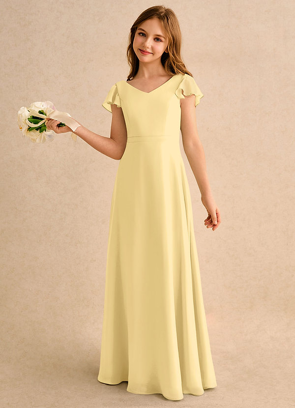 Azazie Nari Girls Formal Klänningar för brudeflicka Klä A-Line i Chiffong med ärmar image1