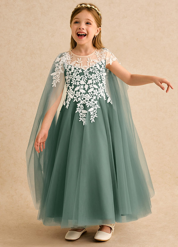 Azazie Dandelion Flower Girl Dresses Eucalyptus Ball-Gown Lace Dress image1