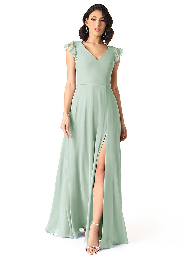 Azazie Claudine Bridesmaid Dresses Agave A-Line Flutter Sleeve Chiffon Dress image1