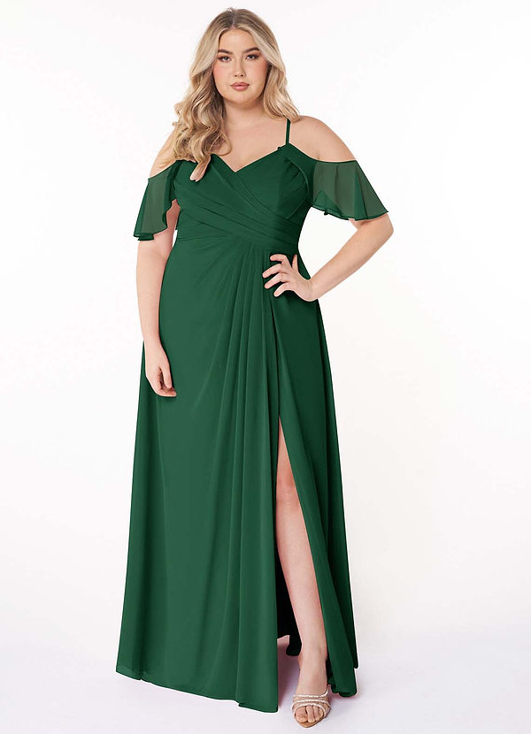 Azazie Dakota Bridesmaid Dresses Dark Green A-Line V-Neck Pleated Chiffon Dress image1