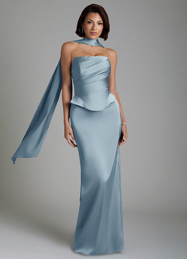 Harlow Bridesmaid Dresses Dusty Blue Sheath Corset Stretch Satin Dress image1