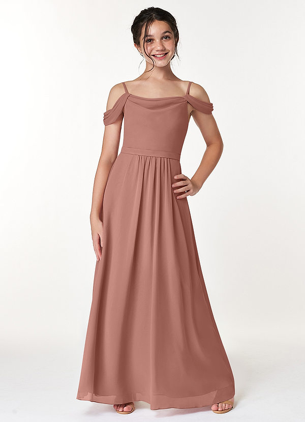 Azazie Alivia Junior Cedar Rose A-Line Off the Shoulder Chiffon Dress image1