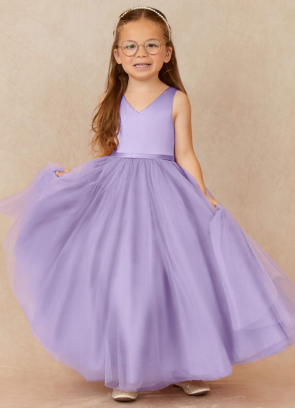 Azazie Marybell Flower Girl Dresses Lilac A-Line Bow Tulle Dress image1