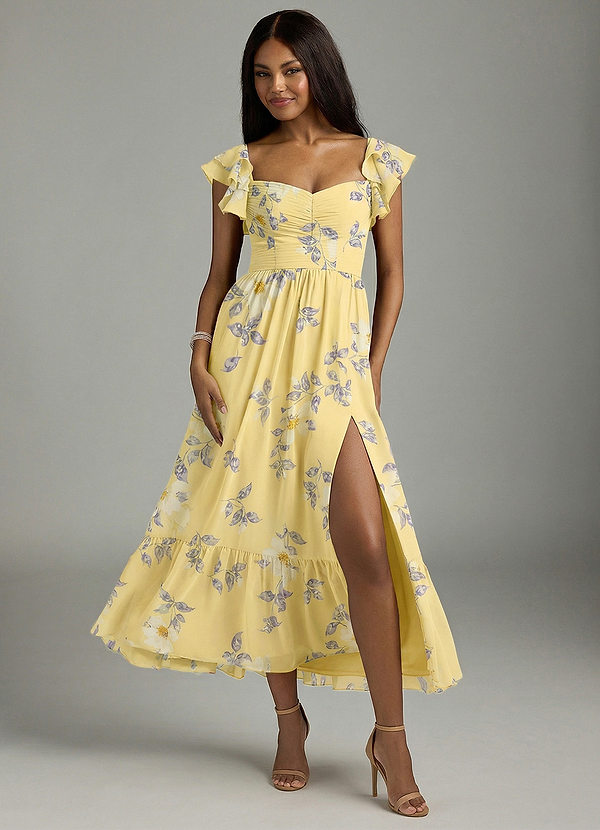 Azazie Anaya Vestidos de Dama de Honor Vestido Sorvete De Limão Novo Dia Floral de Chiffon de Linha A com Decote Coração image1