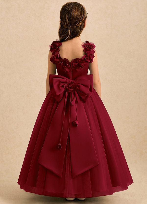 Azazie Eden Flower Girl Dresses Burgundy Ball-Gown Pleated Tulle Dress image1