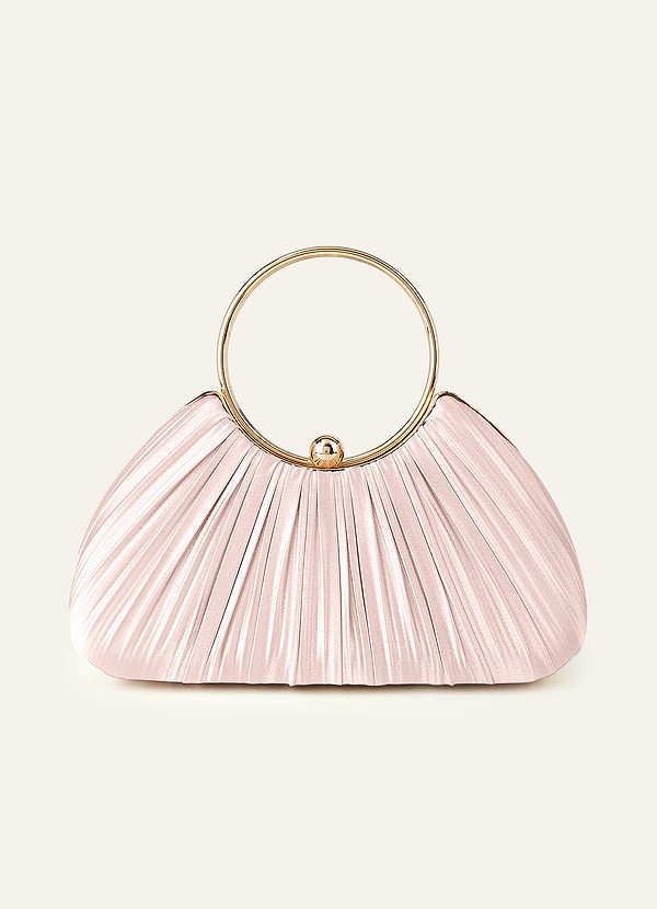 front Matching Color Metallic Satin Pleated Handbag