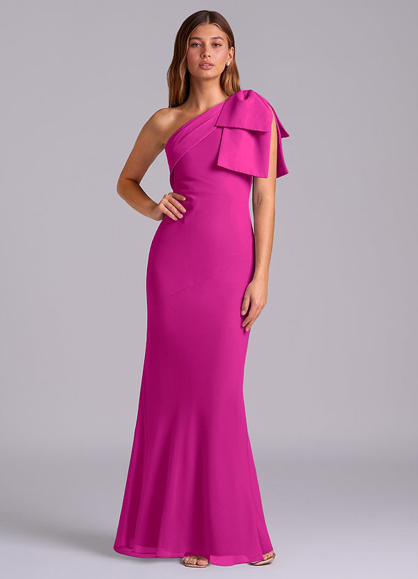 Azazie Yuanna Bridesmaid Dresses Fuchsia Mermaid One Shoulder Chiffon Dress image1