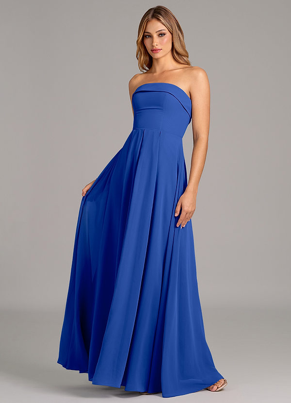 Azazie Lucienne Bruidsmeisjes Jurken Converteerbaar Jurk van Chiffon met A-Lijn Strapless Koningsblauw image1