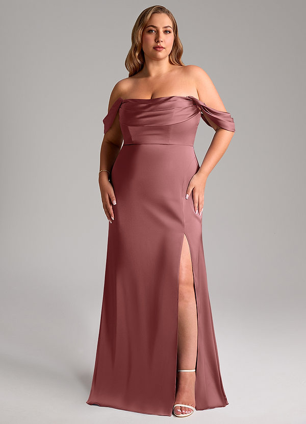 Azazie Saige Brautjungfernkleider Etui Schulterfrei Stretch-Satin Kleid Amethyst image1