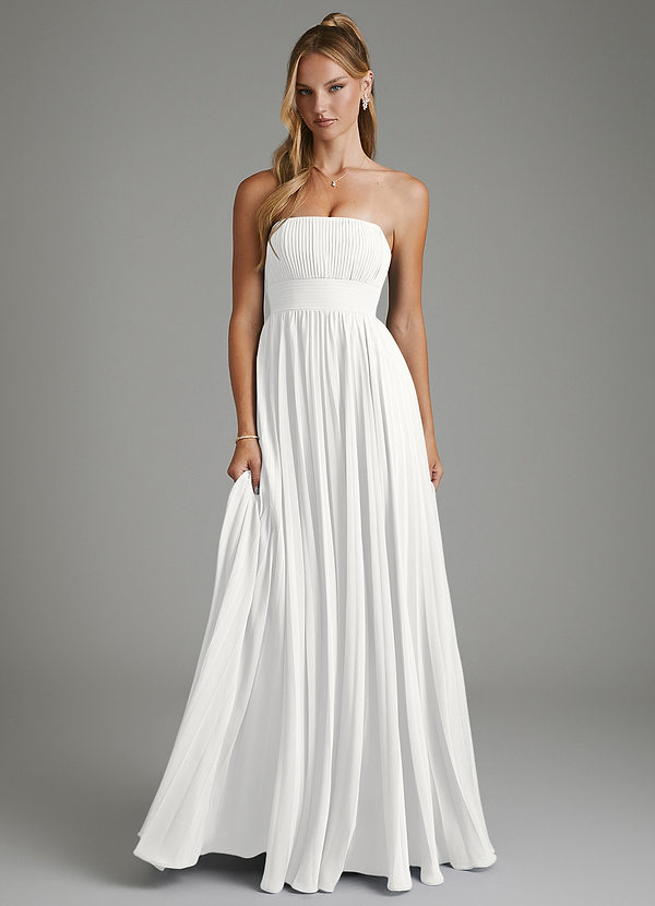 Azazie Ari Vestidos de dama de honor Vestido Blanco de Gasa de Línea A con Palabra de honor image1
