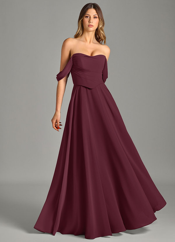 Azazie Chelsey Abiti da Damigella Abito Convertibile A-Line in Chiffon a Spalla Scoperta Cabernet image1