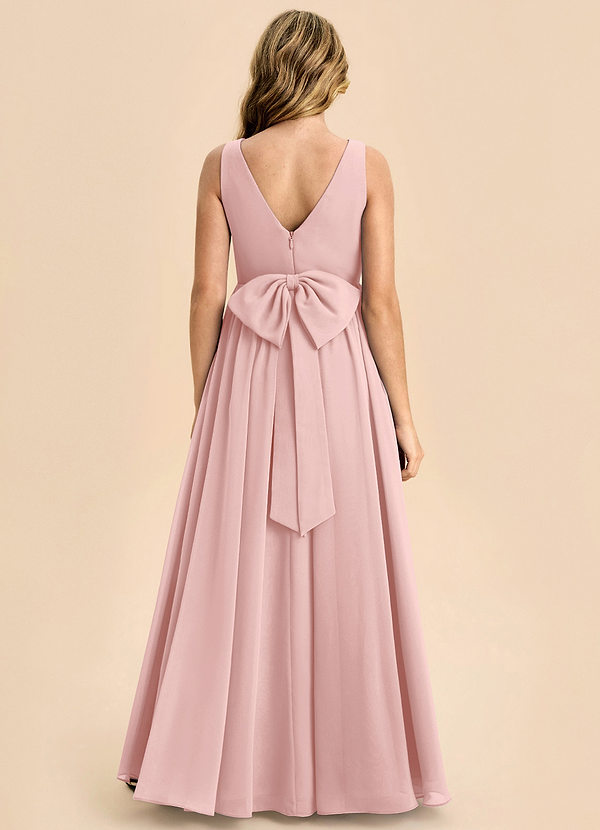Azazie Hathaway Junior Robe Trapèze en Mousseline de soie Arc Rose Poudré image1