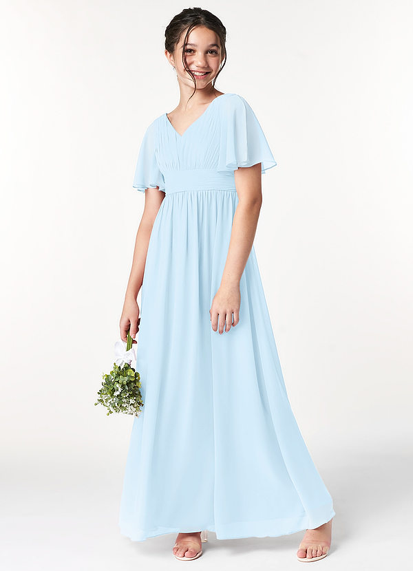 Azazie Temeka Junior Vestido de Azul Cielo de Gasa de Corte en A con Plisado image1