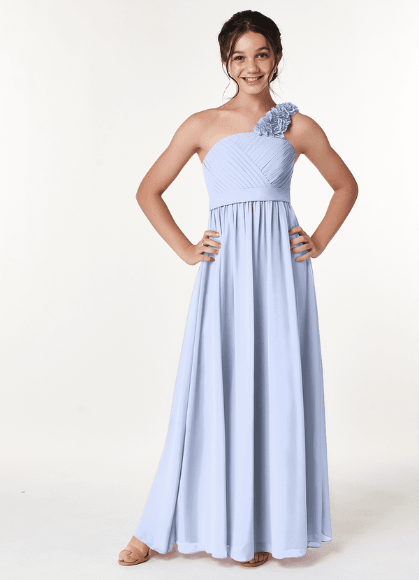 Azazie Flower Junior Jurk van Chiffon met A-Lijn Geplooid Ijs image1