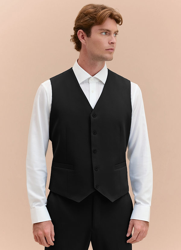 front James Black Structured Stretch Suit Vest