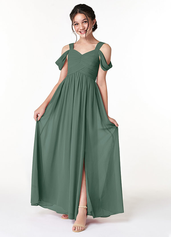 Azazie Lianne Junior Sea Moss A-Line Off the Shoulder Chiffon Dress image1