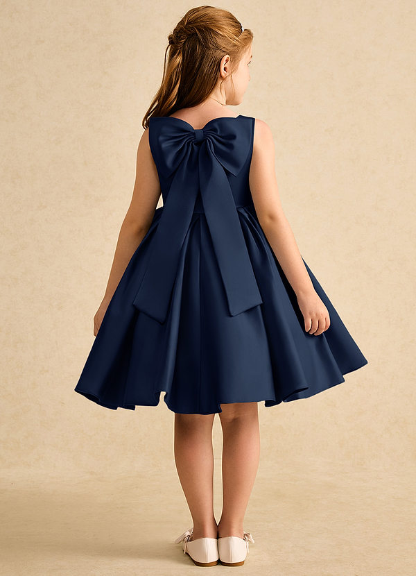 Azazie Jessie Flower Girl Dresses Dark Navy A-Line Bow Matte Satin Dress image1